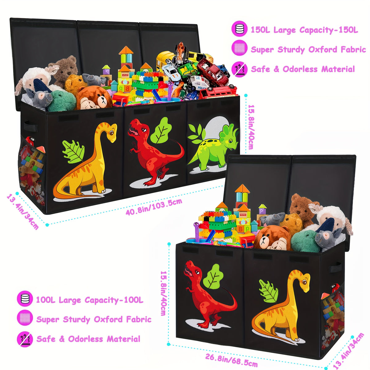 Kids Toy Storage Box Collapsible with Lid – Extra Large Foldable Toy Chest Bin for Playroom, Bedroom & Nursery, Fun Unicorn & Dinosaur Designs, Durable Cardboard, Great Gift for Boys & Girls Ages 3+