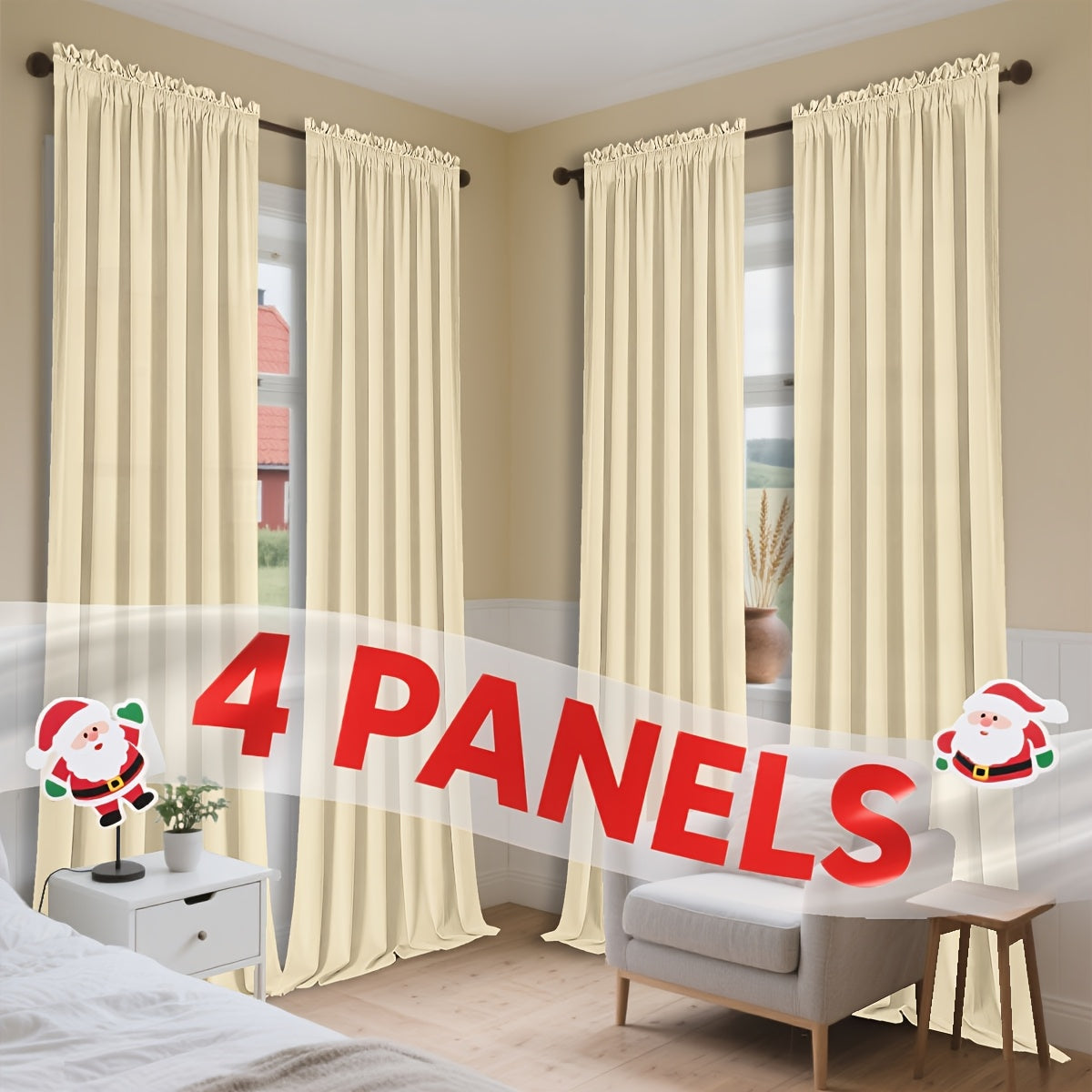 Semi-Sheer Curtains 4 Panels – Modern Light Filtering Window Drapes with Rod Pocket & Eyelet for Living Room, Bedroom & Office, Easy Install No Bleach Care