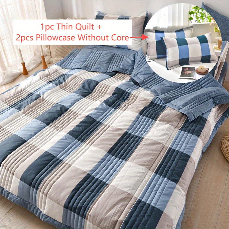 Summer Cooling Quilt Set 3 Piece Thin Quilt 2 Pillowcases Floral Embossed Skin Friendly Soft All Season Comforter - Twin Full Queen King Hotel Bedroom