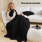 Luxury Faux Rabbit Hair Blanket – Soft Warm Wide Stripe Double-Sided Throw | Machine Washable | Twin, Full, Queen & King | Khaki, Cream, Gray, Black