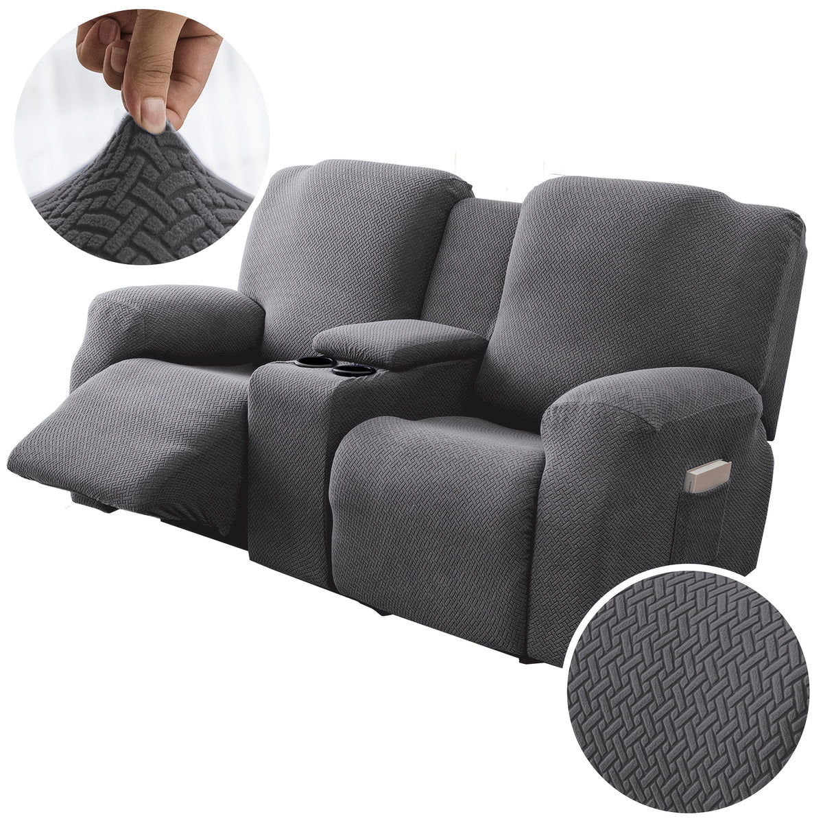 Sofa Cover Recliner 2 Seater – High Elastic Washable Velvet Slipcover with Side Pocket, Non-Slip Furniture Protector for Living Room & Bedroom