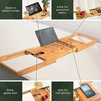 Bathtub Caddy Tray Expandable Bamboo Adjustable Width, Retractable Bath Tray Rack with Reading Holder – Water-Resistant Space-Saving Bathtub Accessories for Relaxing Bath Time