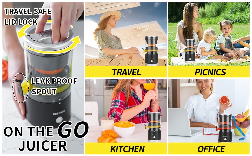 Rechargeable Electric Citrus Juicer USB-C – 45W Portable Juicer Machine for Orange, Lemon & Lime | BPA-Free | Includes Cleaning Brush | Black & Red