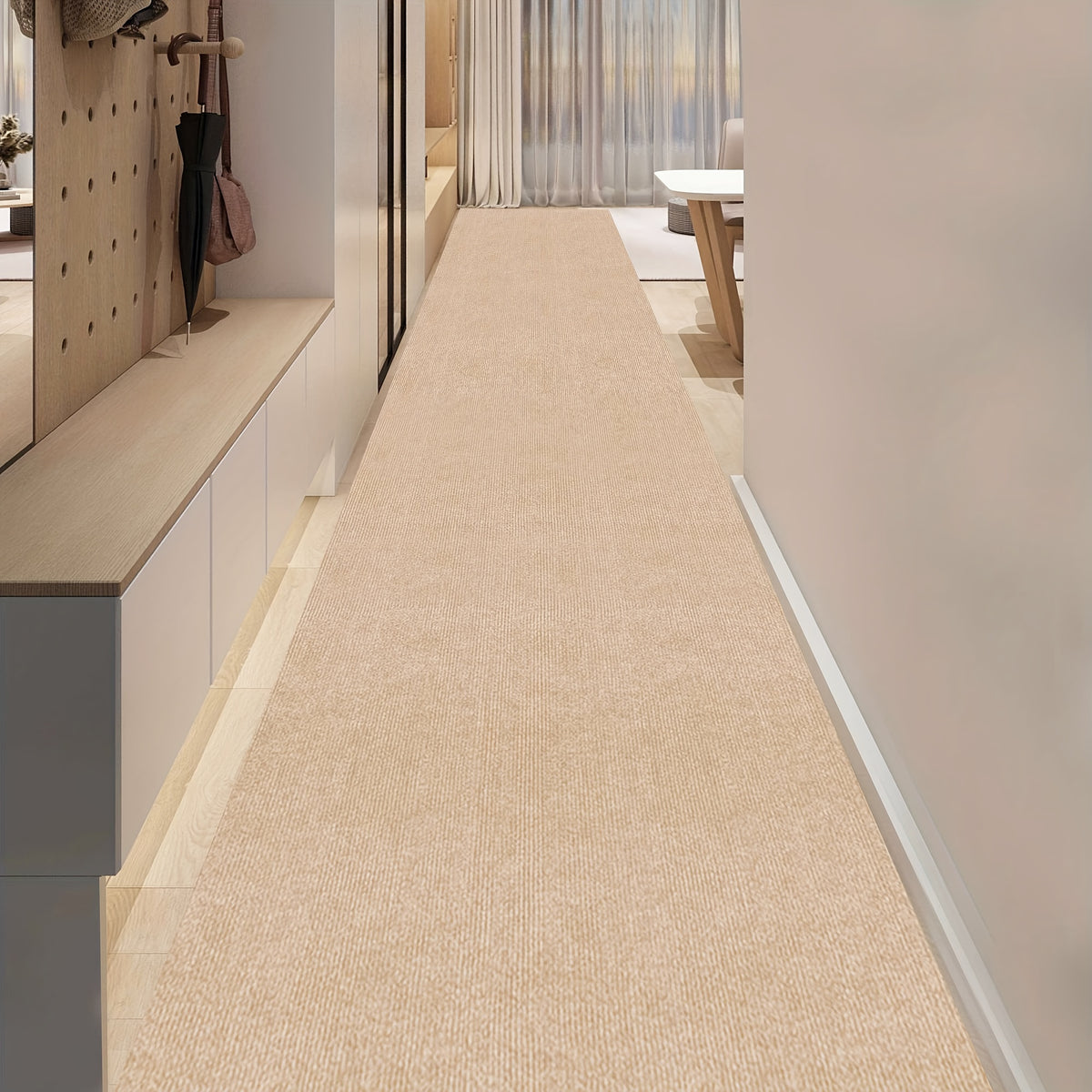 Non-Slip Hallway Runner Rug Self-Adhesive TPR Backing Ultra-Thin 0.4mm 5 Colors 6 Sizes for Kitchen Bedroom Living Room Entryway Hardwood Floors