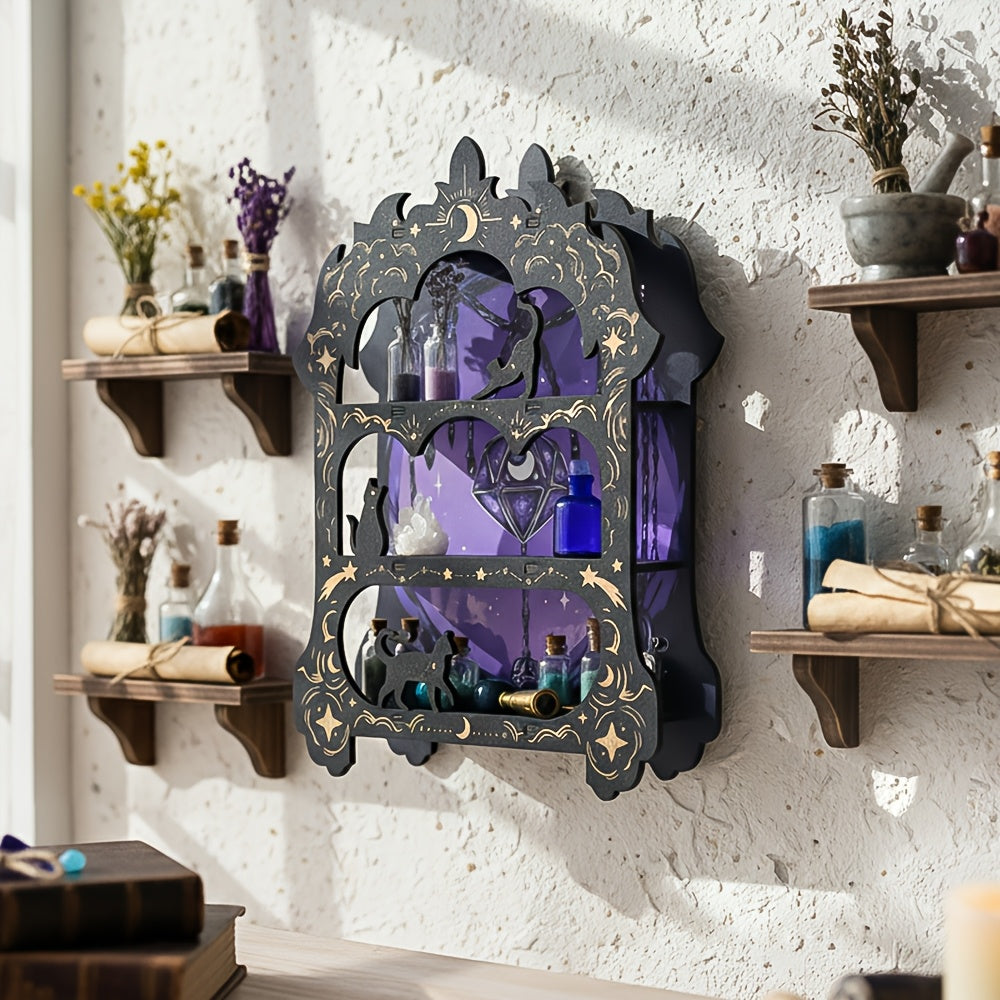 Wooden Floating Wall Shelf Crystal Display Shelf Rock Gem Stone Organizer Essential Oil Holder Wicca Spiritual Meditation Decor Gift