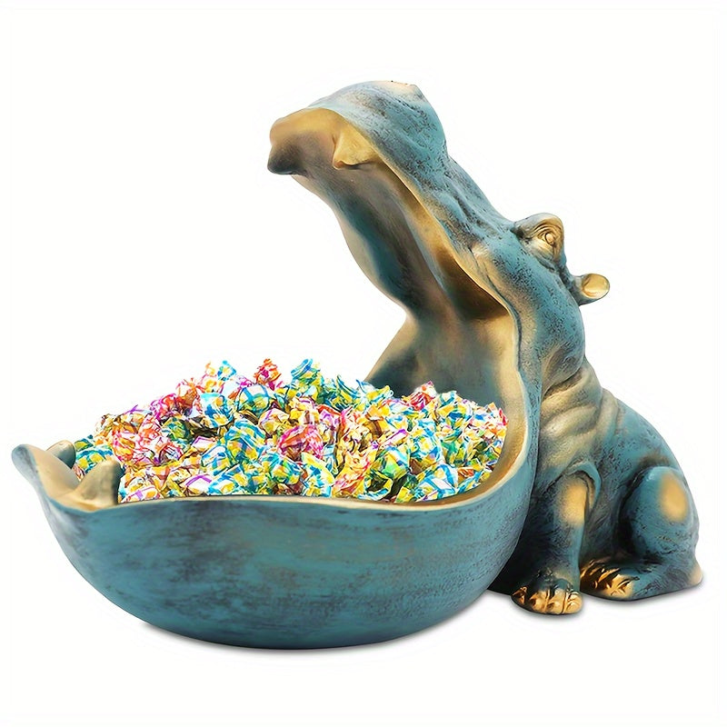 Hippo Statue Resin Figurine Big Mouth Candy Dish Key Bowl Sundries Container Hippopotamus Sculpture Table Decor Art Halloween Christmas Decoration Gift