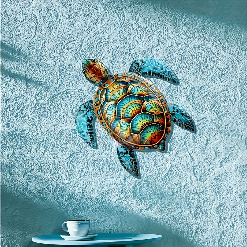 Colorful Metal Turtle Wall Art – Intricate Swirling Pattern Metal Wall Hanging Decor | 14.37 x 15.75 Inch Boho Wall Sculpture for Living Room, Entryway & Door | Unique Housewarming Gift
