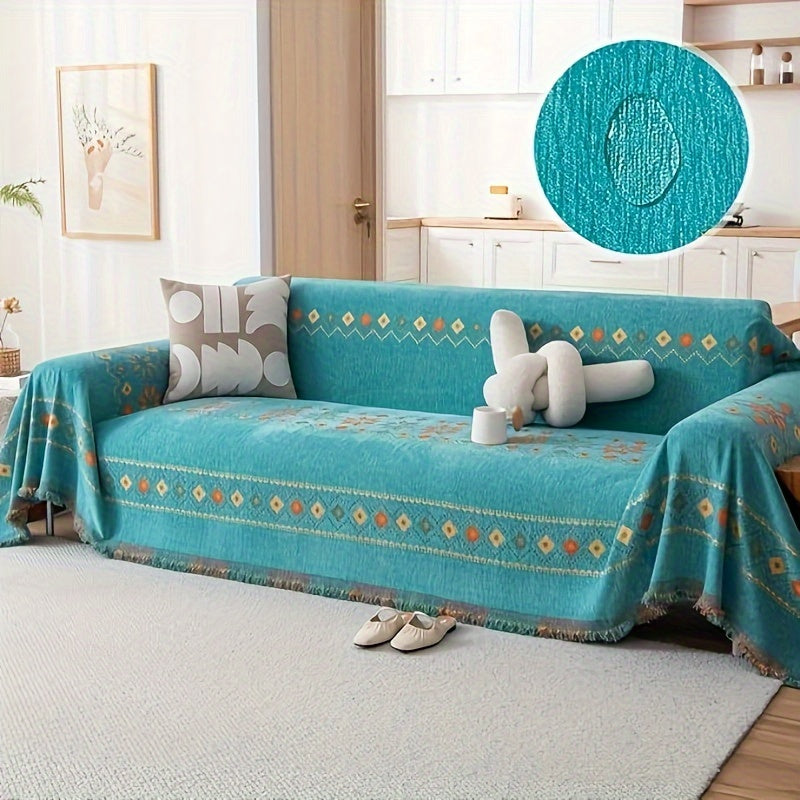 Chenille Boho Sofa Cover with Embroidered Detail – Machine Washable Slipcover for 1 2 3 4 Seater Sectional Couches, Extra Large Sizes, No Padding, 4 Colors
