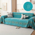 Chenille Boho Sofa Cover with Embroidered Detail – Machine Washable Slipcover for 1 2 3 4 Seater Sectional Couches, Extra Large Sizes, No Padding, 4 Colors