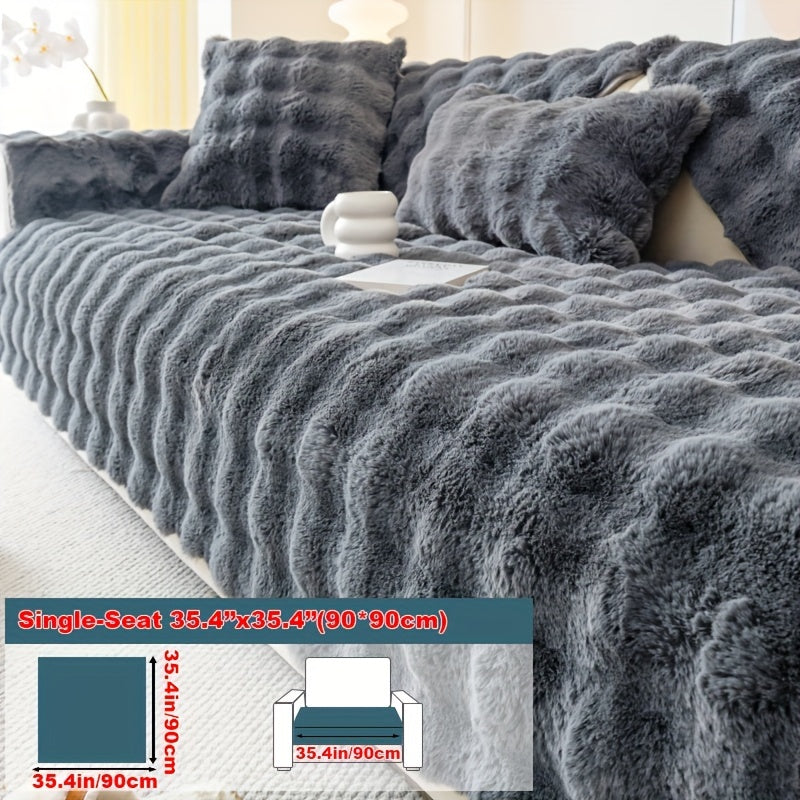 Faux Rabbit Fur Plush Sofa Cover Thick Milkskin Split Slipcover Cozy Winter Warmth Pet Friendly Machine Washable 1 2 3 4 Seater Living Room Bedroom Office