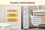 Slim Bathroom Storage Cabinet PVC Organizer with Toilet Paper Holder for Tight Spaces Bathroom Bedroom Living Room Easy Assemble Compact White