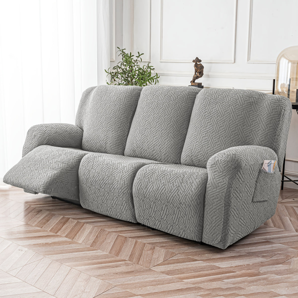 8-Piece Recliner Slipcover Set for 3-Seat Sofa – Flexible Soft Slide Sleeve Furniture Protector with Pocket, Stretch Couch Cover for Living Room, Office & Sofa Chair