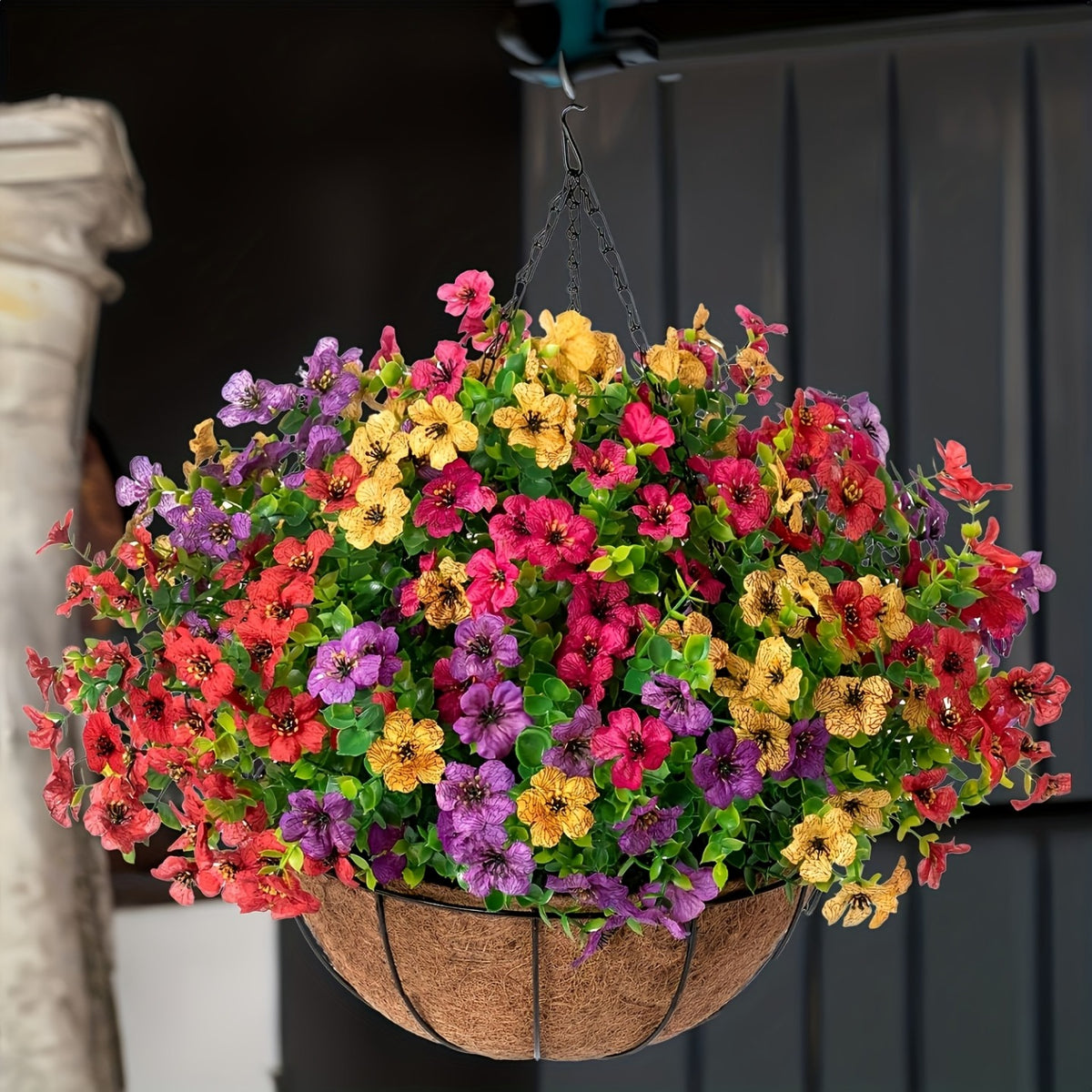 Artificial Sunflowers & Wildflowers 24pcs Mixed Colors Bouquet Set, Fake Flowers for Porch, Balcony & Front Door Decor, Year-Round Hanging Flower Basket Decoration, No Container Needed