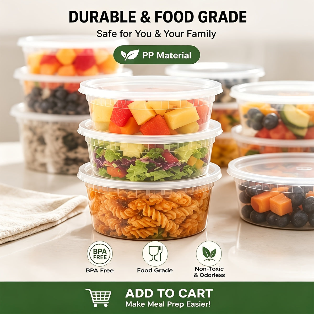 48-Pack Deli Containers with Lids 16oz BPA-Free Leakproof Meal Prep Food Storage Containers Microwave Dishwasher Freezer Safe Stackable