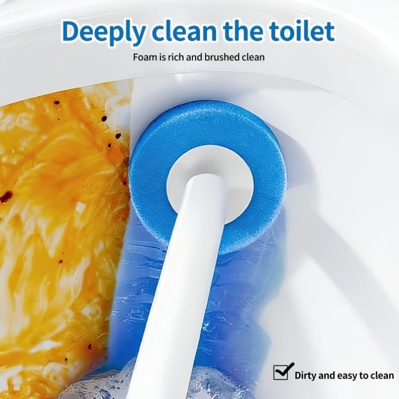 SOPAMI Wall-Mounted Toilet Brush Kit with Storage Caddy & Disposable Heads – No-Drill Install, Auto Open/Close Lid, 16.93-Inch Long Handle, Anti-Dirty Hands, No Dead Angle Deep Clean, 16 or 32 Brush Heads