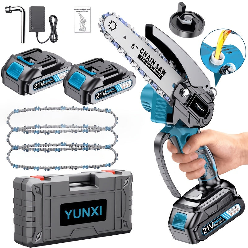 Mini Cordless Chainsaw Handheld Electric Pruning Saw with Splash Guard Security Lock Rechargeable Battery for Tree Branch Garden Yard Trimming Gift for Men