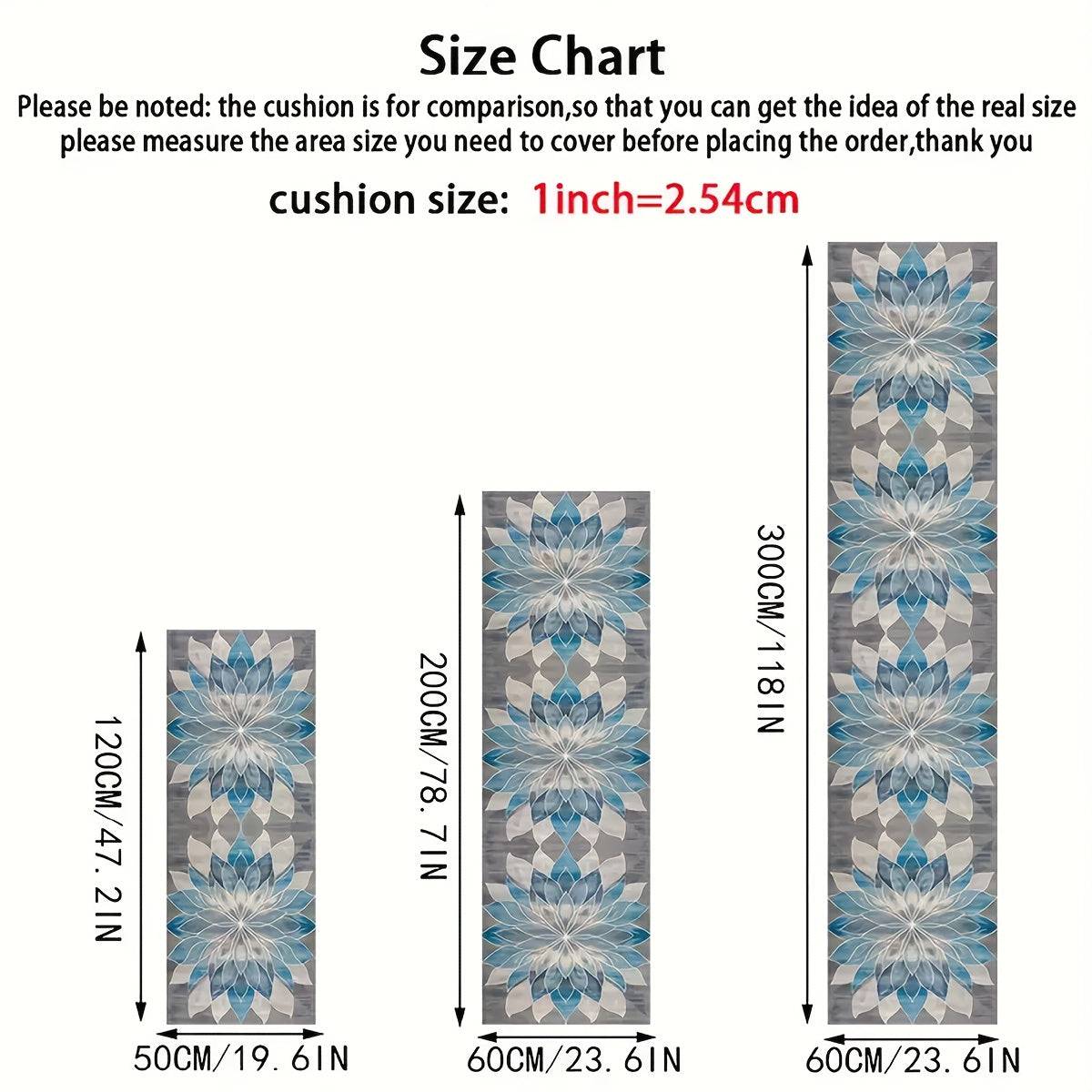 Runner Rug for Hallway Entryway Staircase - Floral European Lotus Pattern, Anti-Slip Machine Washable Long Corridor Mat, 3 Sizes, Teal Grey