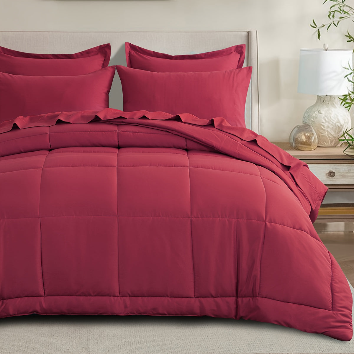 Bed in a Bag Queen 7 Piece Fluffy Comforter Set – Ultra-Soft Microfiber Bedding with Comforter, Fitted Sheet, Flat Sheet & 4 Pillowcases, Hypoallergenic Breathable All Season Bedding Gift for Her