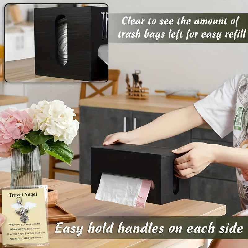 Wooden Trash Bag Dispenser Hanging Rack Under Sink Organizer for Garbage Bags Shopping Bags Tissues – Easy Install Space-Saving Kitchen Storage