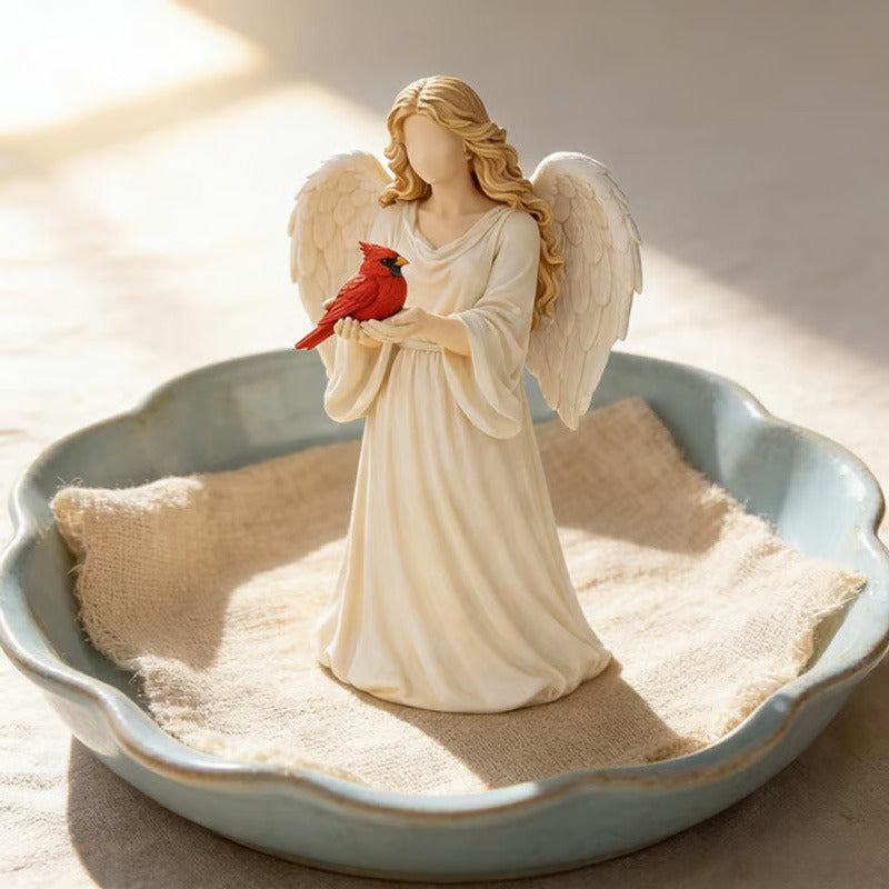Red Bird & Angel Resin Desktop Ornament Decorative Figurine – Creative Sculpture Statue for Living Room, Entryway & Office Decor, Thoughtful Commemorative Gift