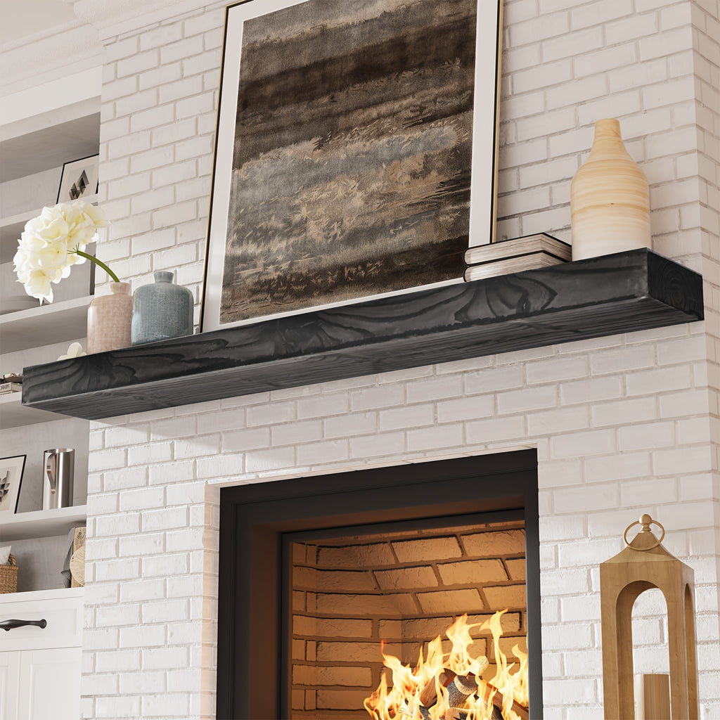 Wood Fireplace Mantel Floating Shelf – Heavy Duty Invisible Bracket | Wall Mounted Mantel for Over Fireplace | 5 Colors, 2 Lengths