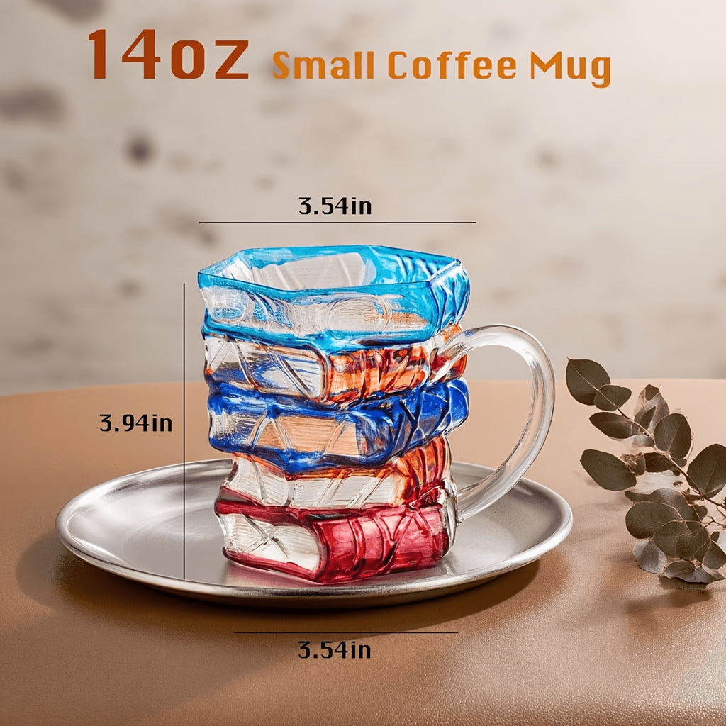 Hand-Painted Book Stack Coffee Mug Stained Glass Art 7oz 14oz Stackable Glass Cup - Novelty Gift for Book Lovers Librarians Women Book Club Literature Enthusiasts | Nuvia Haven