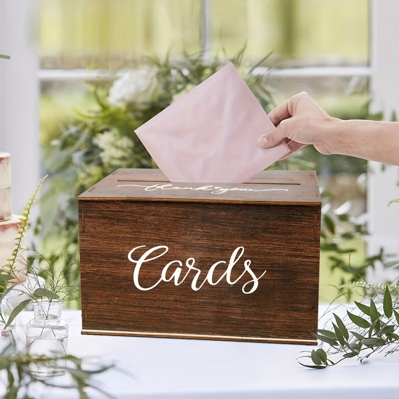 Wedding Card Box with Lid Rustic Faux Wood, Boho Dark Brown Rectangular Gift Card Holder with Slot for Wedding, Bridal Shower, Graduation, Anniversary, Baptism & Party Decorations, Keepsake Organizer