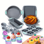 Silicone Bakeware Set 46 & 51 Piece Non-Stick Oven Baking Pans with Muffin Pan Cake Mold Donut Loaf Pan Baking Cups & Measuring Cups Spoons