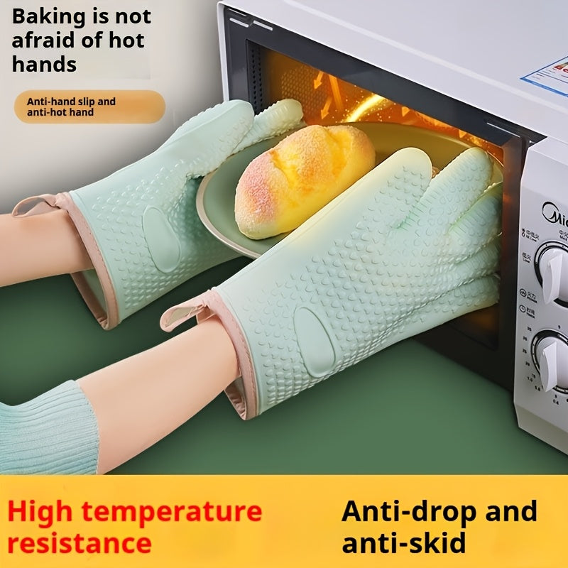 Thickened Oven Mitts Heat Resistant Gloves for Kitchen Baking Grilling BBQ - Waterproof Breathable Microwave Oven Gloves with Non-Slip Grip for Cooking