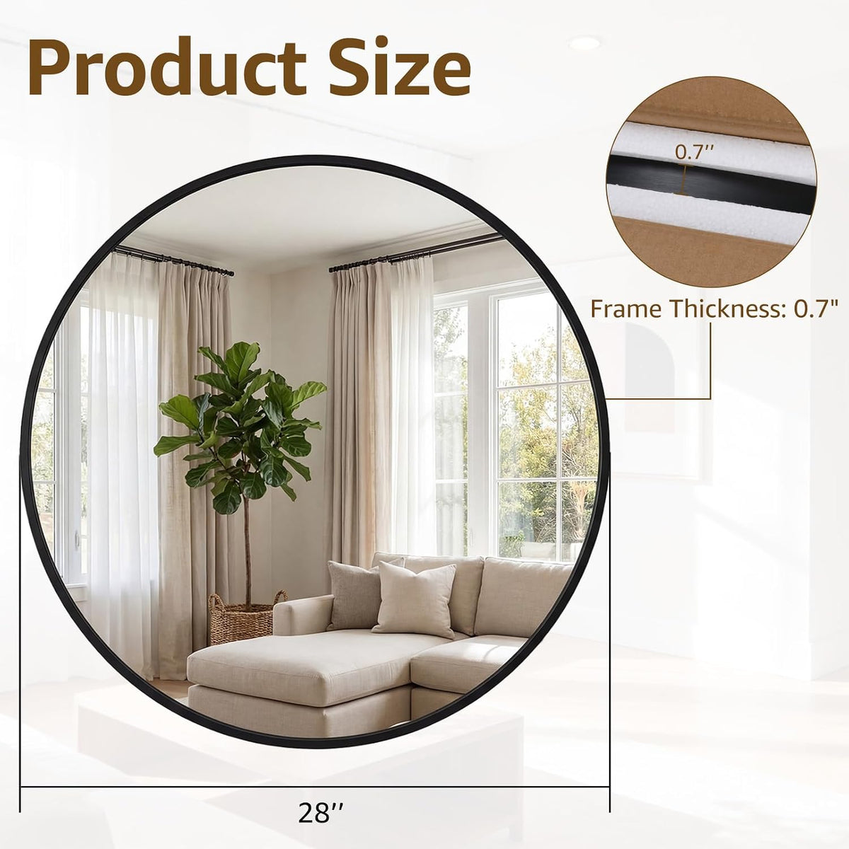 Round Wall Mirror 20 24 28 30 Inch – Circle Vanity Mirror for Bathroom, Bedroom & Living Room | Anti-Rust Modern Decor | Black & Gold