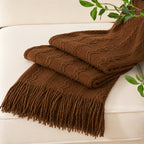 Chunky Tassel Throw Blanket Soft Cozy Textured Farmhouse Knit Blanket for Couch Sofa Bed Living Room Bedroom Travel Decor 10 Colors