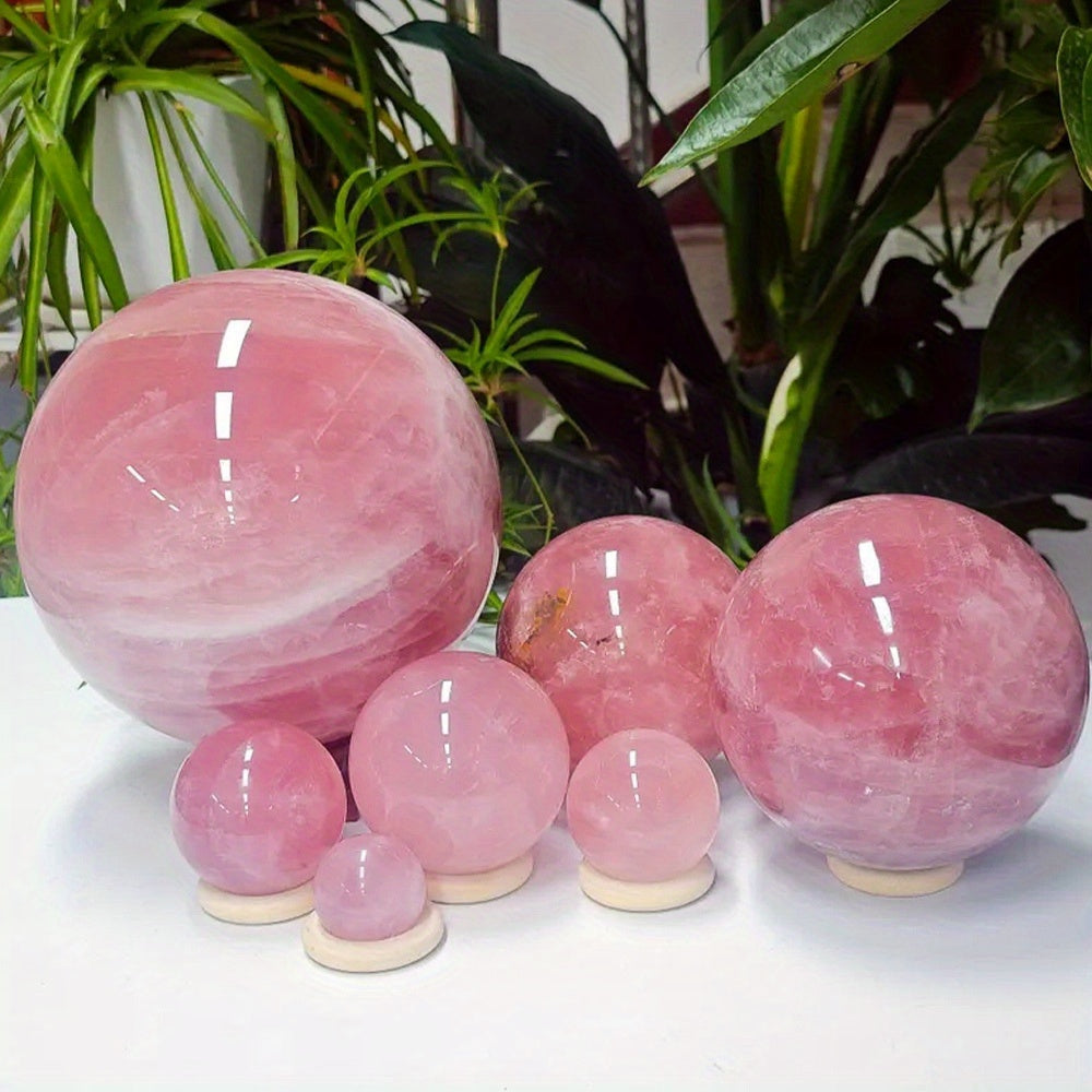 Rose Quartz Crystal Ball – Natural Pink Quartz Sphere Polished for Tabletop Display, Collector Mineral Specimen, Healing Crystal Home Decor Gift for Valentine's Day, Christmas & Easter