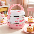 Hello Kitty Stainless Steel Lunch Box Bento Box for Girls - Officially Licensed Sanrio Cute Pink 2-Tier & 3-Layer Portable Lunch Container for School Picnic Kids Women, Food-Safe 304 Steel