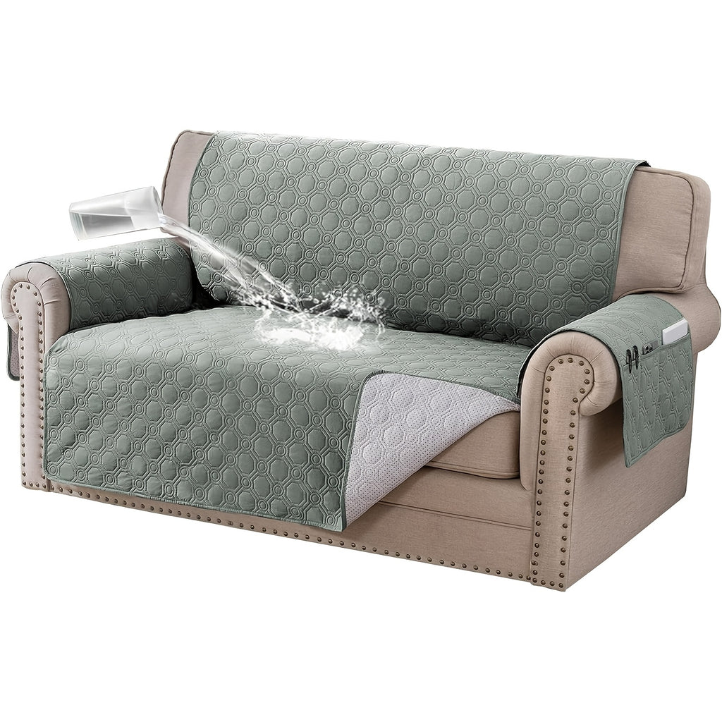 Liquid-Resistant Sofa Cover with Pocket, Geometric Pattern Couch Slipcover Furniture Protector for Pets, Washable Thick Soft 1 2 3 4 Seat Sizes Chair Loveseat Sofa