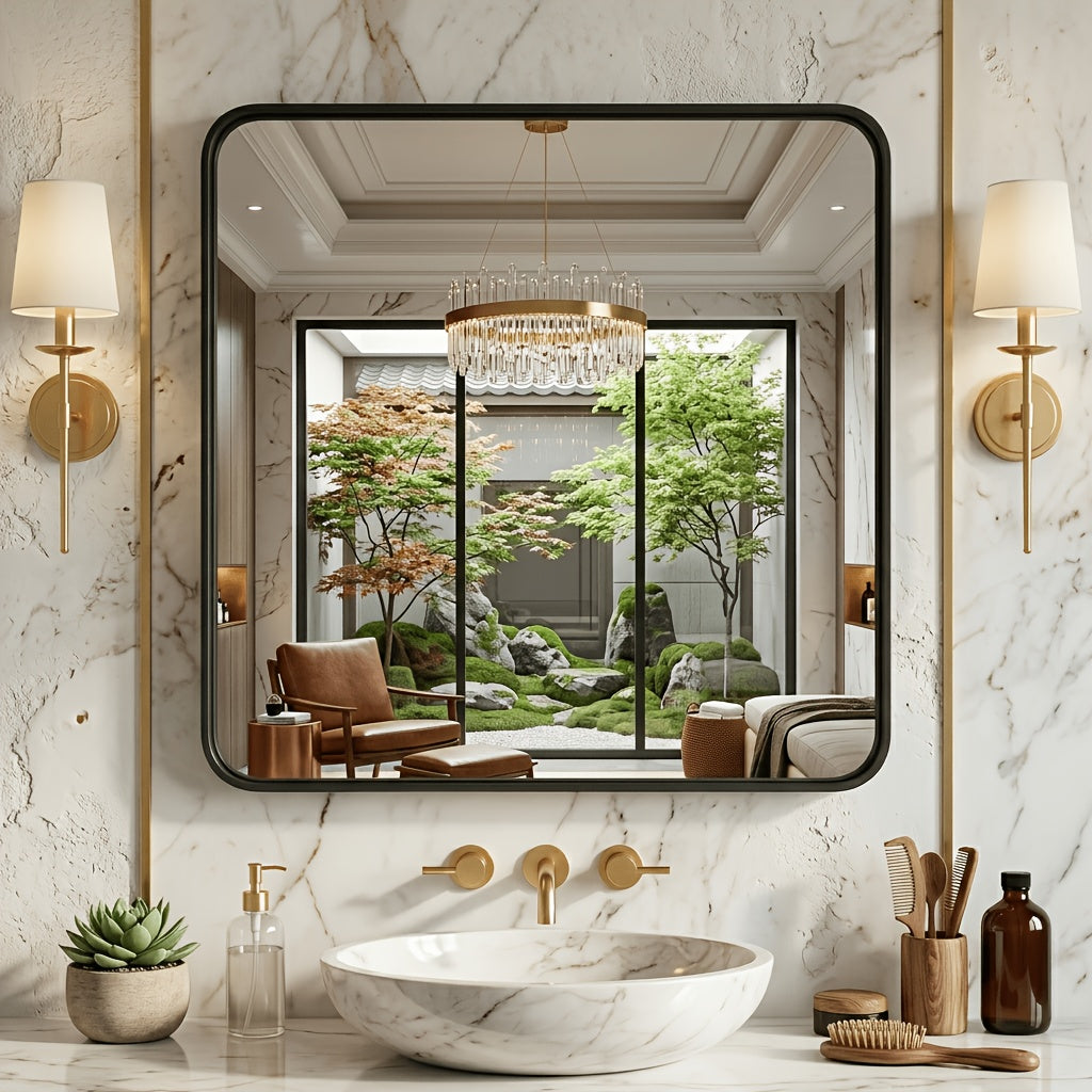 Metal Framed Rounded Rectangle Wall Mirror for Bathroom – Over Sink, Horizontal or Vertical Hanging, Modern Farmhouse Decor, Matte Black, Gold & Silver, Multiple Sizes 16x20 to 36x48 In