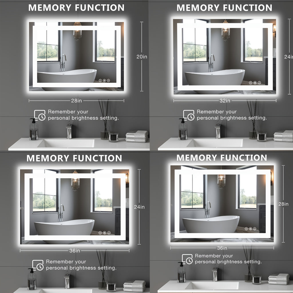 Anti-Fog LED Bathroom Mirror with Dual Light Source & 3-Color Modes | Wall Mount Vanity Mirror | 120V US Plug | 4 Sizes