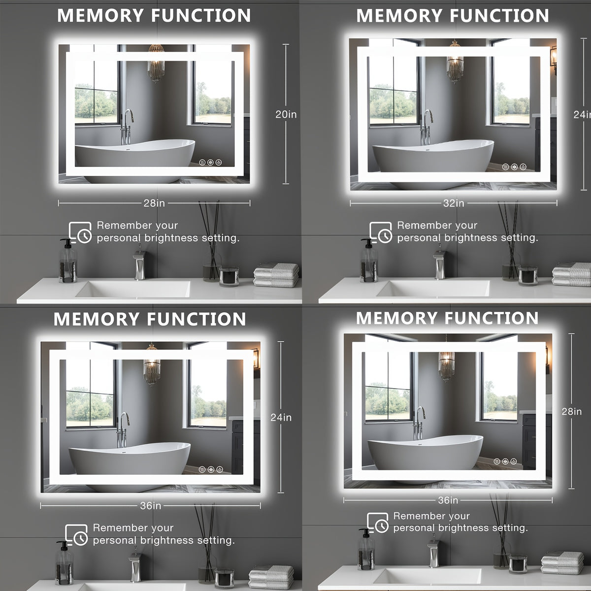 Anti-Fog LED Bathroom Mirror with Dual Light Source & 3-Color Modes | Wall Mount Vanity Mirror | 120V US Plug | 4 Sizes