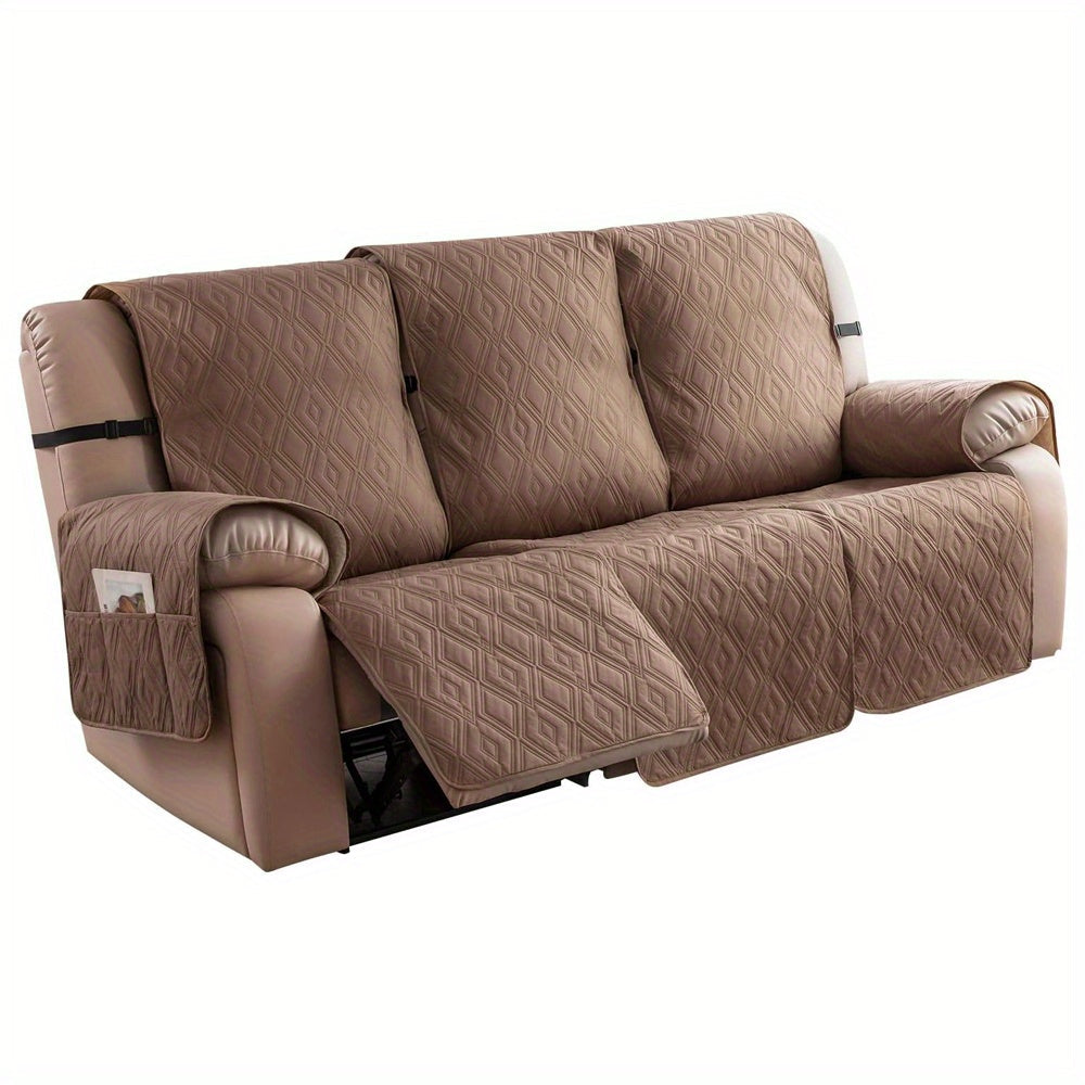 Recliner Sofa Cover Set 3-Piece Non-Slip Couch Covers for 3-Cushion Reclining Couch – Washable Furniture Protector with Elastic Straps for Pets & Dogs, Knit Fabric Slipcover for Living Room
