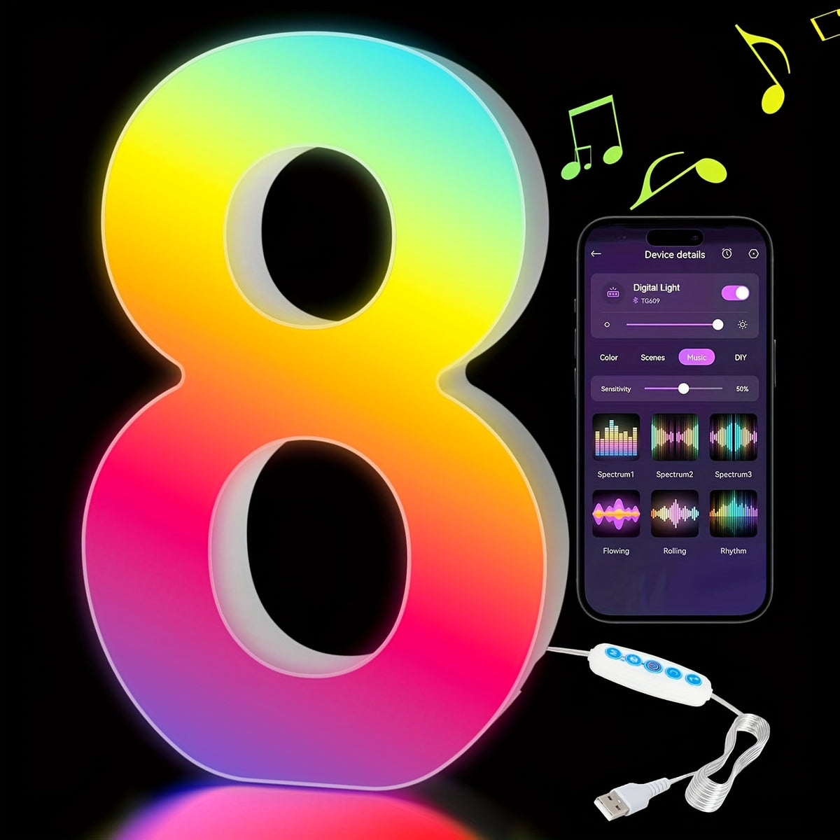 LED Alphabet Letter Lights with Music Sync, Colorful Flashing Marquee Letters for Bedroom, Party, Game Day & Festival Decor