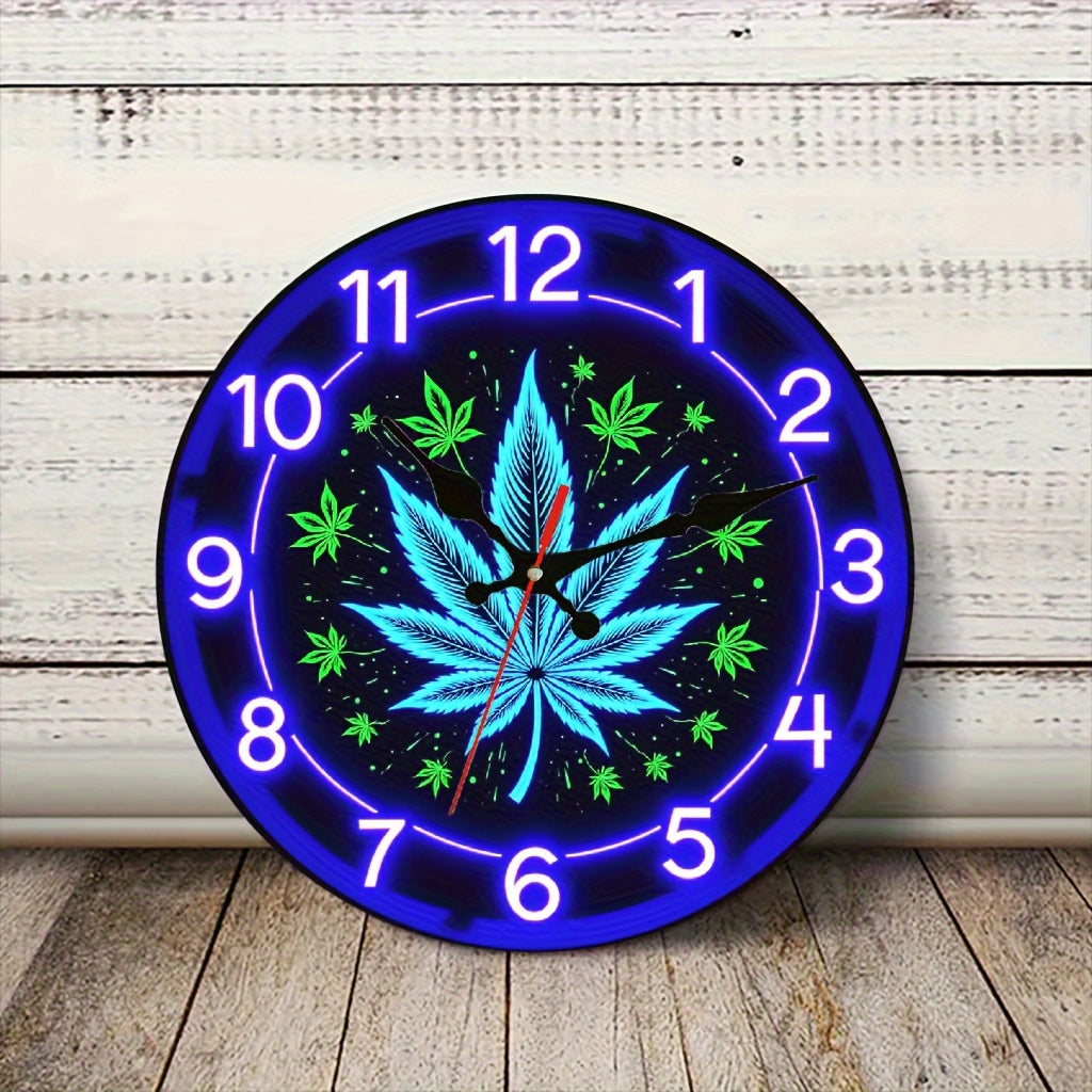 Neon Wooden Silent Wall Clock 10x10 Inch for Basement Bookstore Staircase – Battery Operated Decorative Clock for Home, Office & Seasonal Gift
