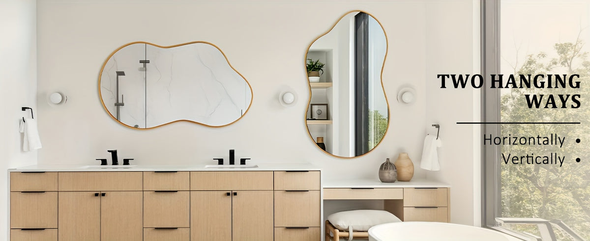 Irregular Wall Mirror Golden Asymmetrical Decorative Mirror Aviation Aluminum Alloy Frame for Bathroom Bedroom Living Room Entryway Cloakroom Modern Home Decor