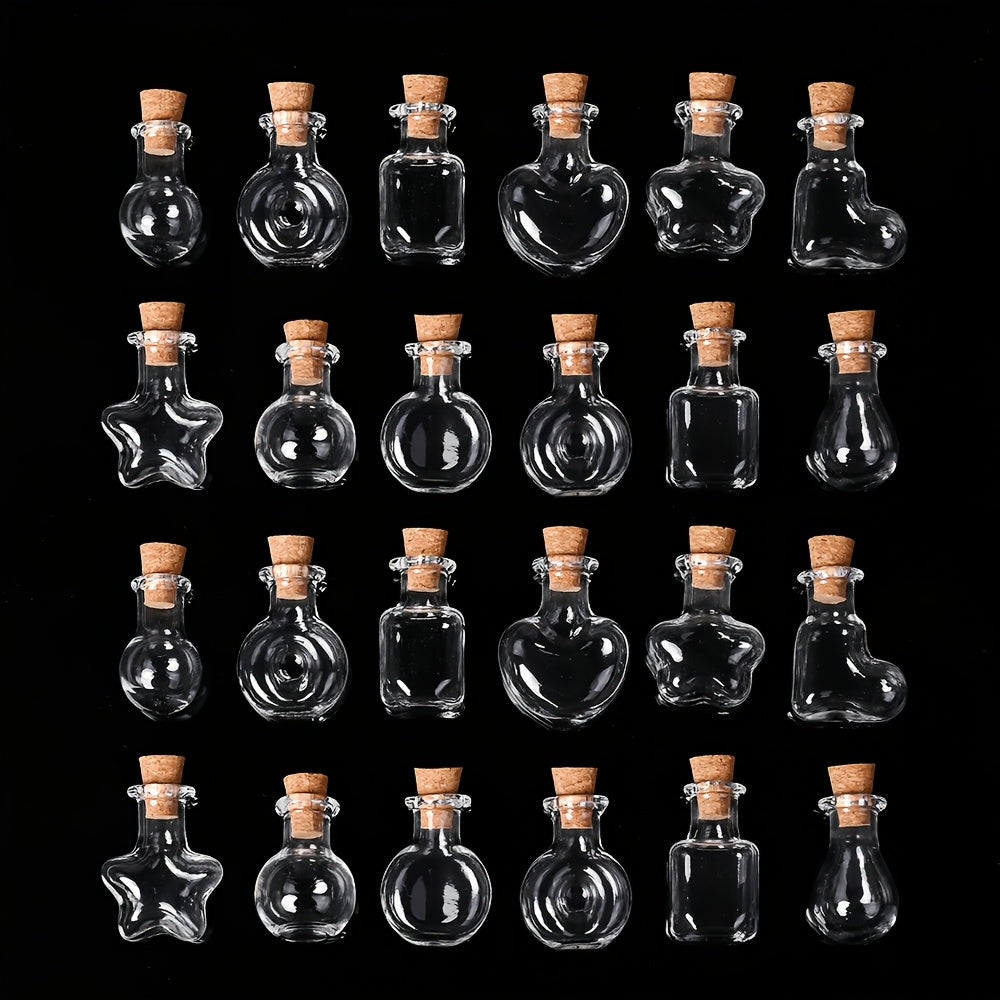 Assorted Mini Glass Bottles with Cork Stopper 40pcs, Mixed Shape Clear Small Drift Wishing Bottles, Bead Containers for DIY Crafts, Necklace Making, Wedding Party Favors, Christmas & Holiday Decor