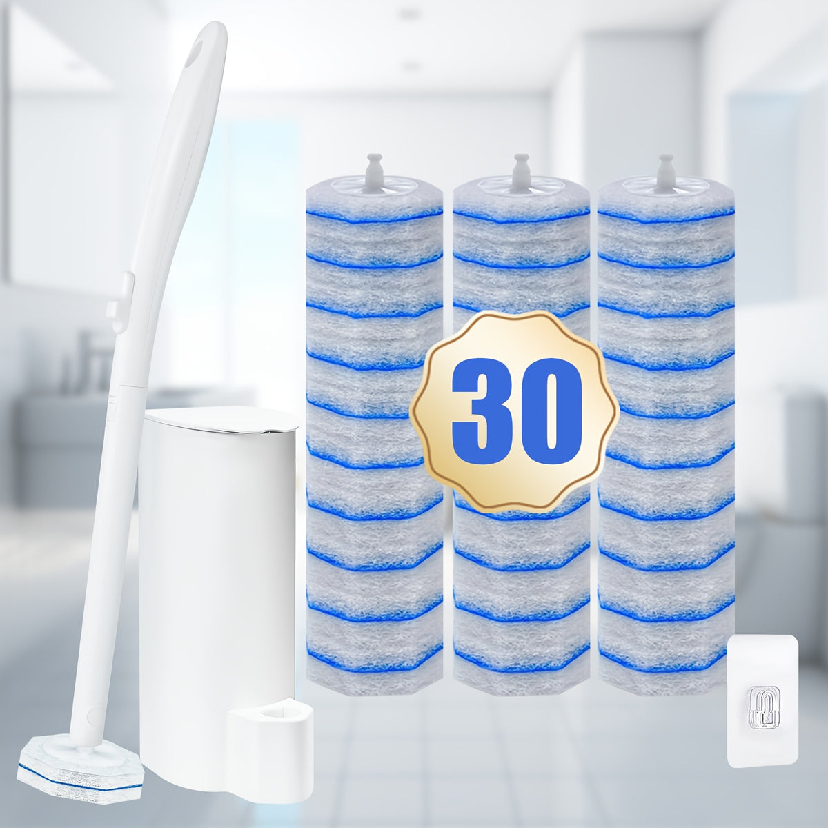 Disposable Toilet Brush Holder Set 50 Refill Heads 1 Wand 1 Wall-Mounted Storage Box Touchless Toilet Bowl Cleaning Kit for Bathroom Sink Bathtub