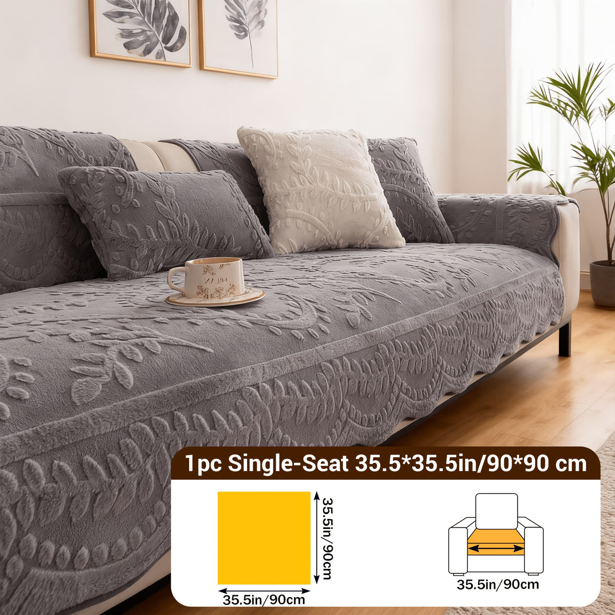 Thick Faux Rabbit Plush Sofa Cover – Soft Non-Slip Washable Pet-Friendly Furniture Protector for Living Room, Bedroom & Office – 4 Colors, Armrest to 4-Seat