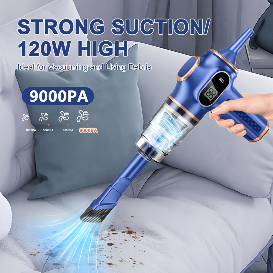 Cordless Handheld Vacuum Cleaner Digital Display – Type-C Fast Charging, Washable Filter, Pet Hair, Portable Vac for Car Interior Detailing, Home Upholstery & Office, Black Blue Upgraded Version