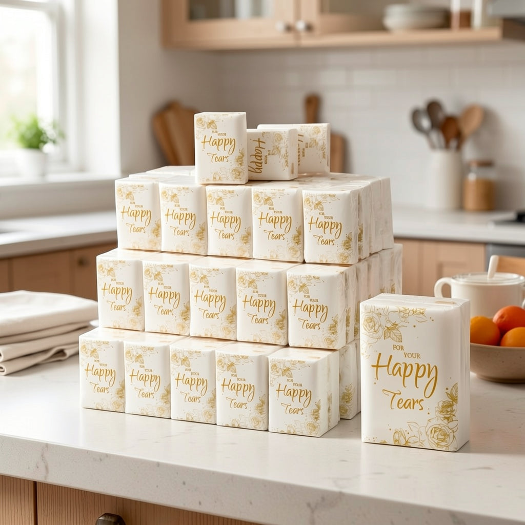 Wedding Tissue Packs 100 Count Happy Tears Pocket Tissues 3-Ply Mini Travel Size for Wedding Favors Welcome Bags Party Ceremony Graduation Guests