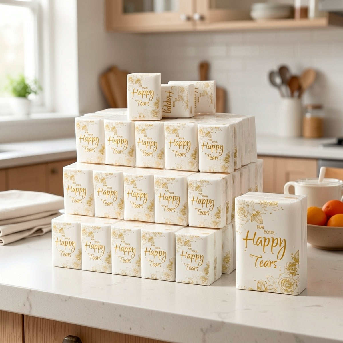 Wedding Tissue Packs 100 Count Happy Tears Pocket Tissues 3-Ply Mini Travel Size for Wedding Favors Welcome Bags Party Ceremony Graduation Guests