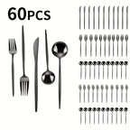 30 or 60 Piece Stainless Steel Cutlery Set Mirror Polished Flatware Knife Fork Spoon Set for Family Restaurant Hotel Party Wedding