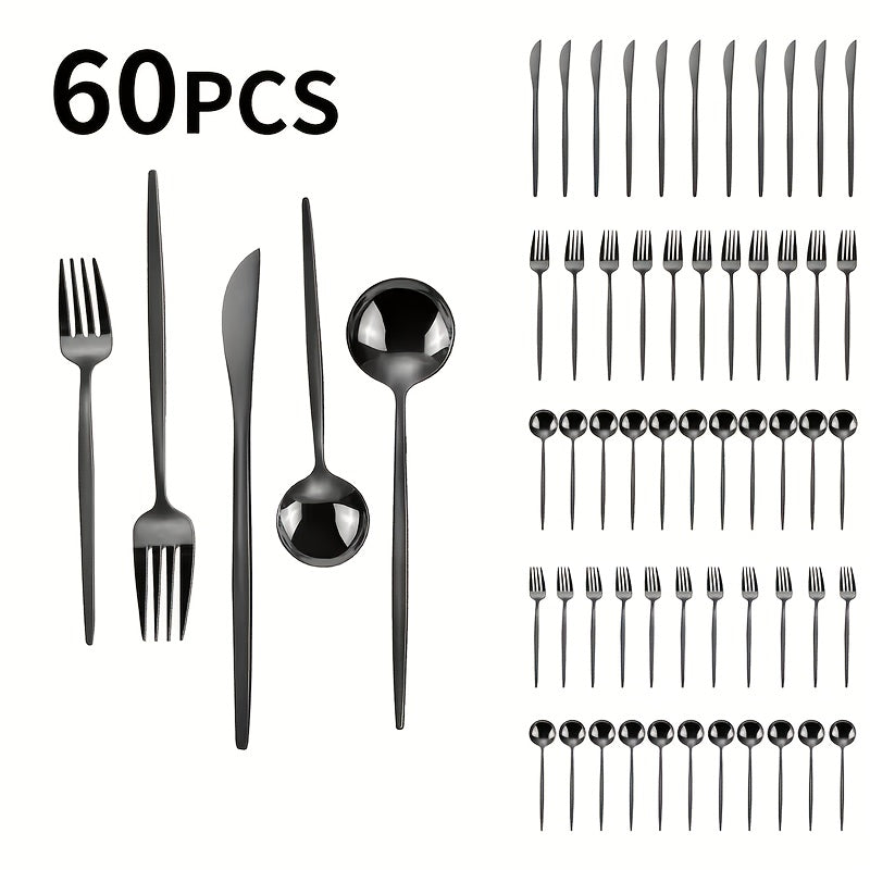 30 or 60 Piece Stainless Steel Cutlery Set Mirror Polished Flatware Knife Fork Spoon Set for Family Restaurant Hotel Party Wedding