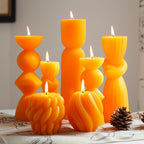 7-Pack Large Ribbed Soy Wax Pillar Candles – Handmade Home Decor Candles for Housewarming Gift, Shelf Decor, Wedding & Dining Table Centerpiece, White, Blue, Black, Orange